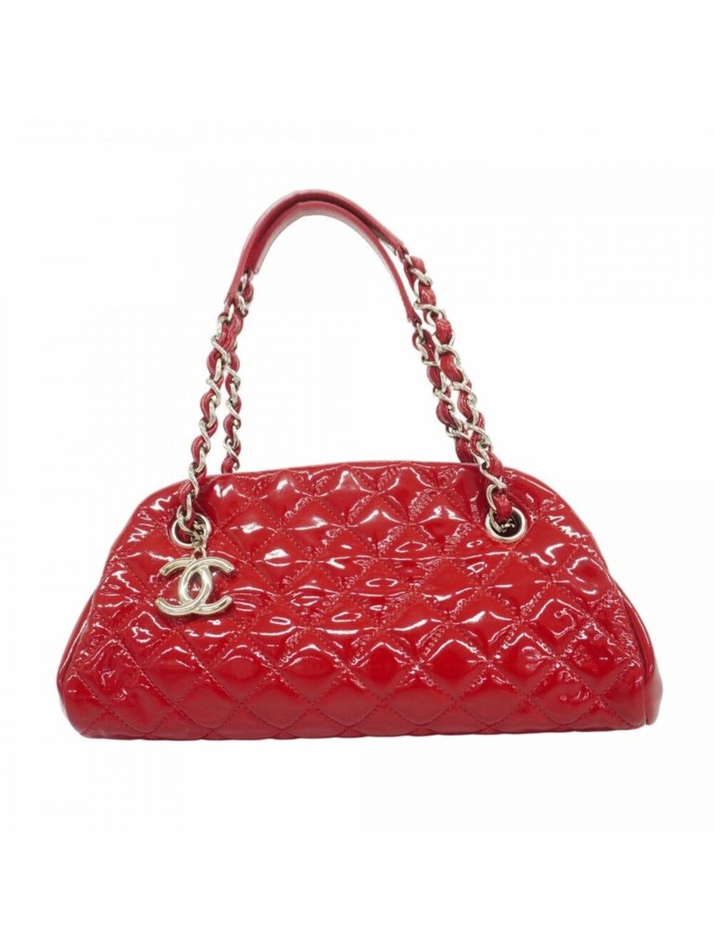 Chanel Handbag Mademoiselle Patent Leather Red Silver